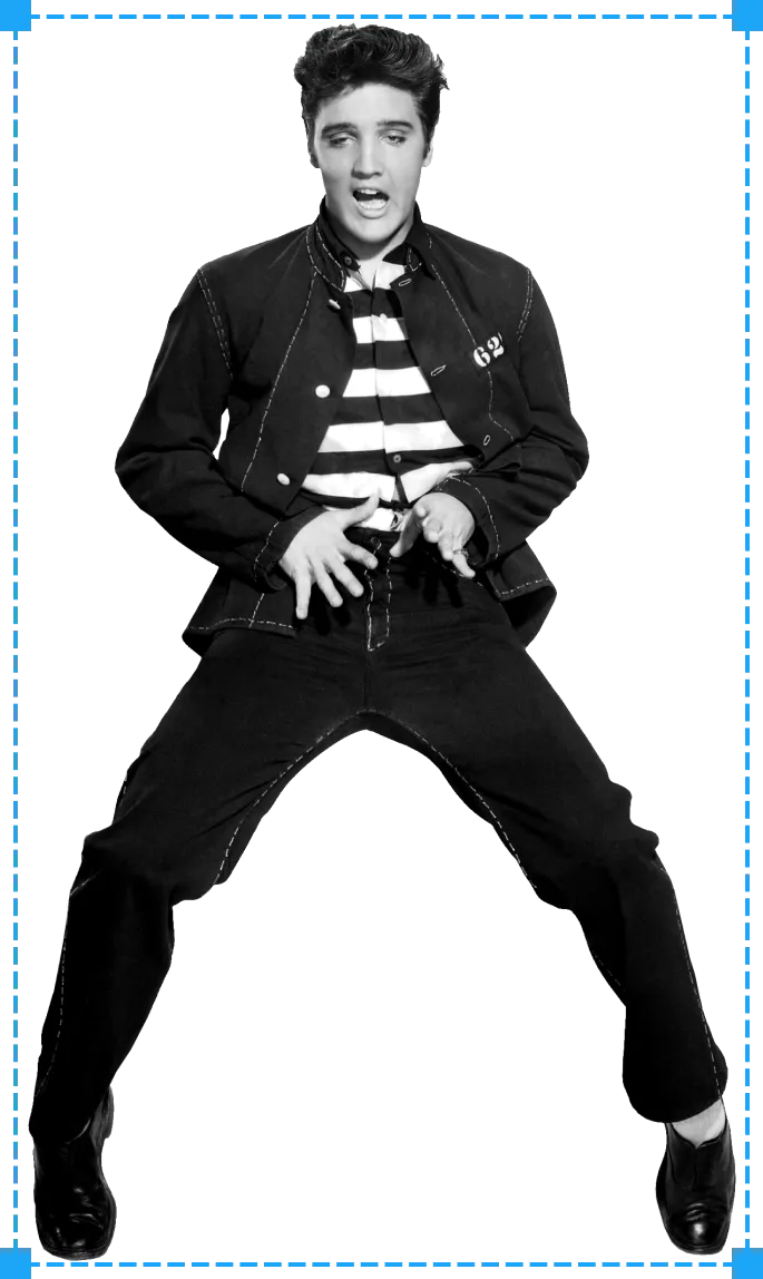 Graphic cut-out of Elvis Presley.