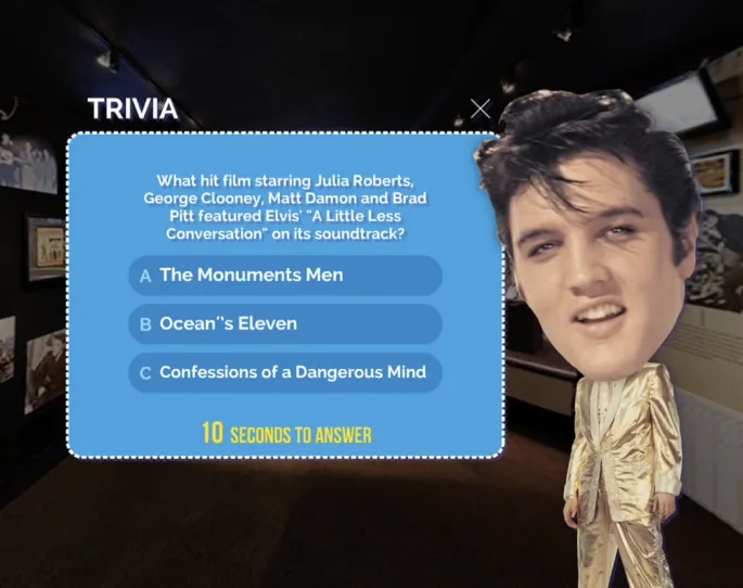 Screen capture of the companion tablet's trivia quiz on Elvis Presley.