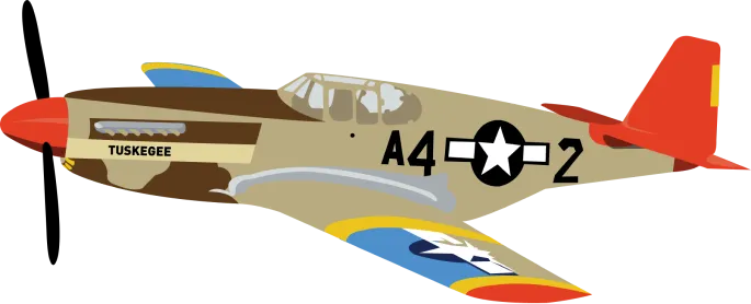 A graphic cut-out of an airplane used by the Tuskegee Airmen.