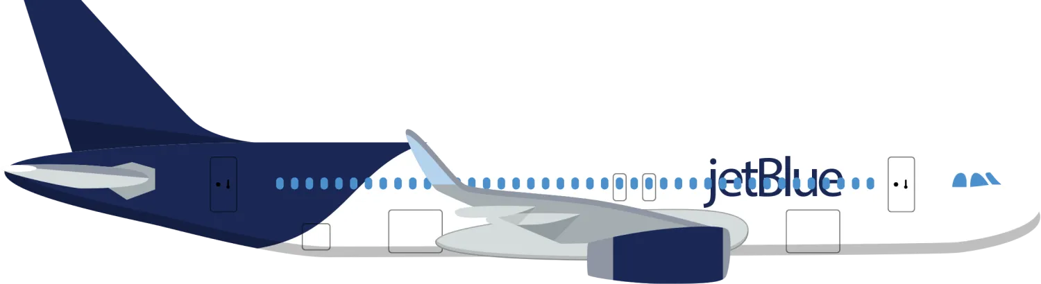 A graphic cut-out of a JetBlue-branded airplane.