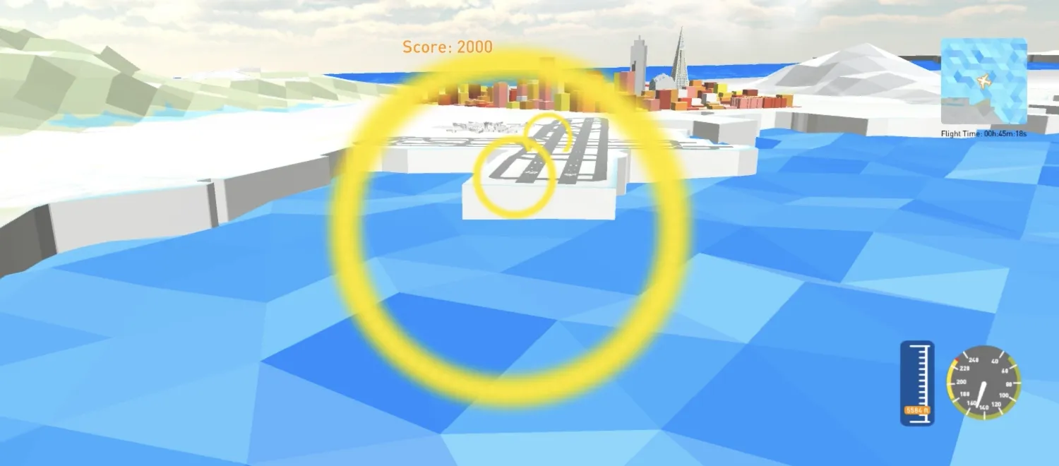 In-game screen of a flight simulator guiding players to land the plane onto the runway.