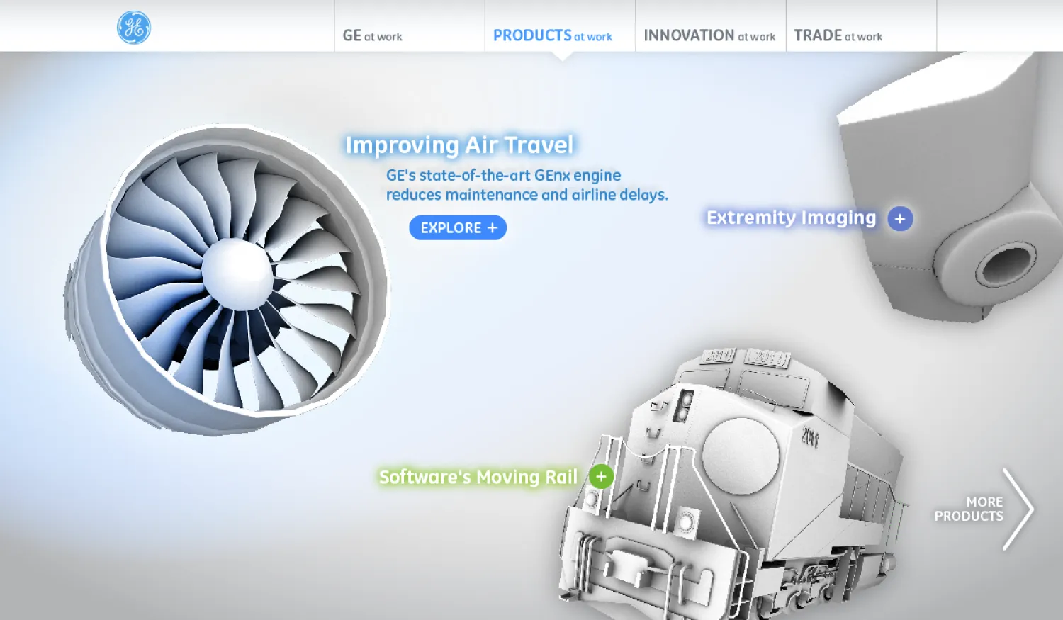 A GE web portal showcasing different GE product across multiple industries.