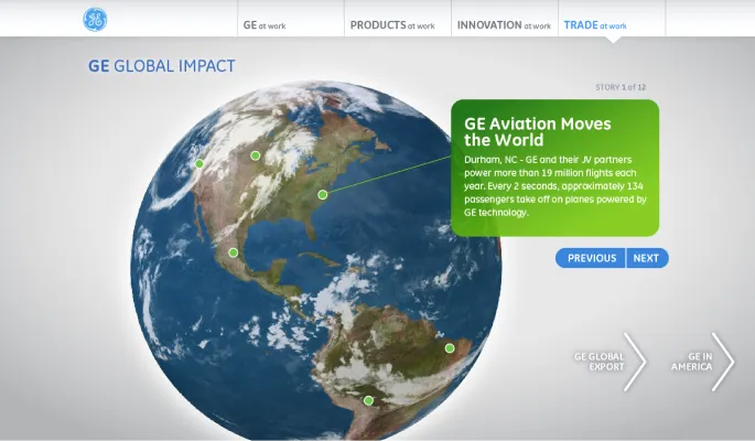 A GE web portal showcasing different GE's global impact across the world.