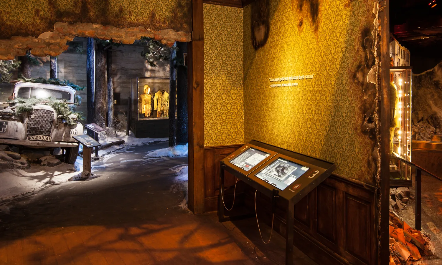 View inside of the exhibition showcasing World War II artifacts.
