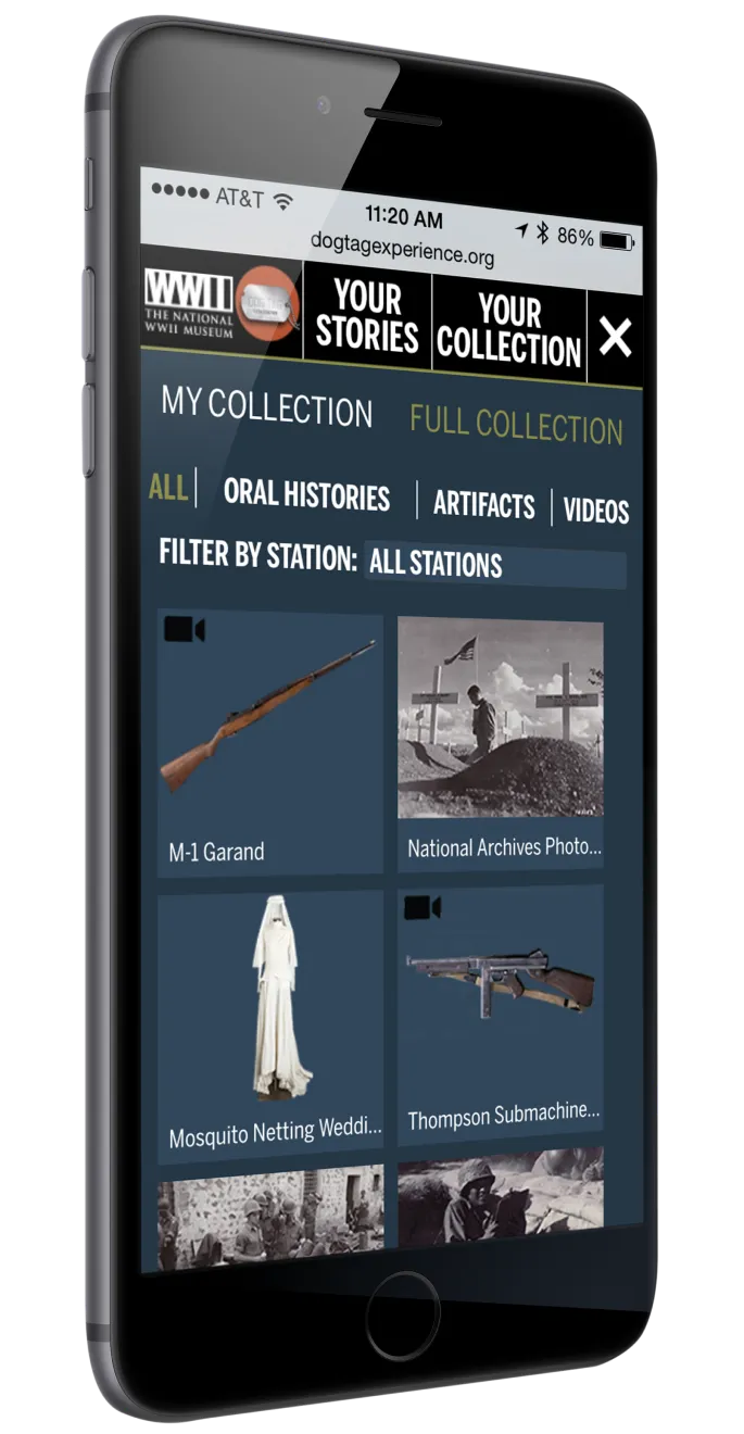 Graphic mockup of the NWWII Museum mobile app home screen.