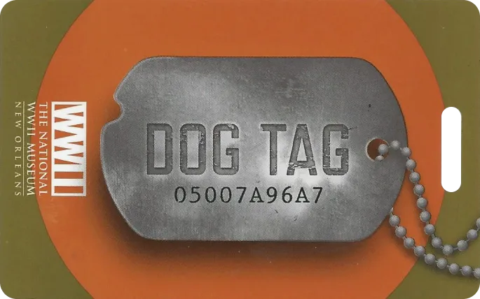 Graphic cut-out of the dog tag used in the NWWII Museum.