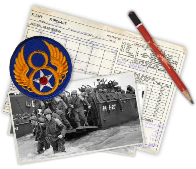 Graphic cut-out of real historical artifacts from WWII.