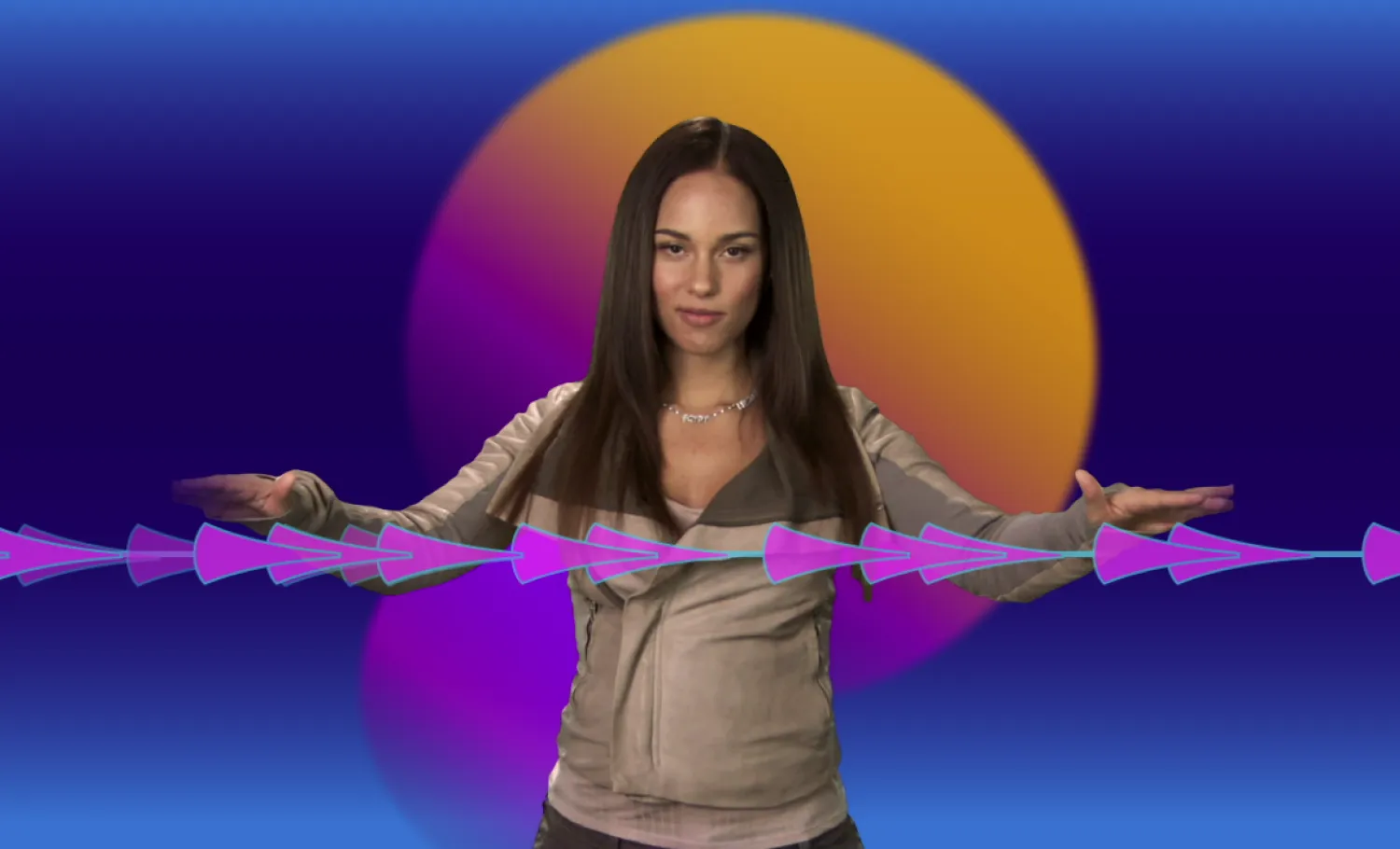On-screen image of a woman introducing the Music Mixer interactive.