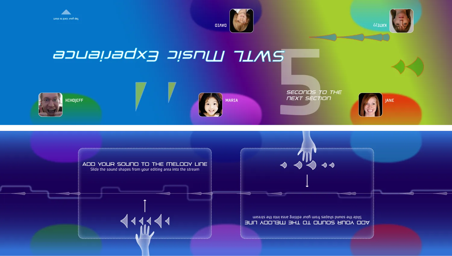 On-screen image of the digital interactive music mixing table viewed from above.